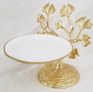 9.75"x9"x9.75" FOOTED PLATE-GOLD/WHITE-LEAF