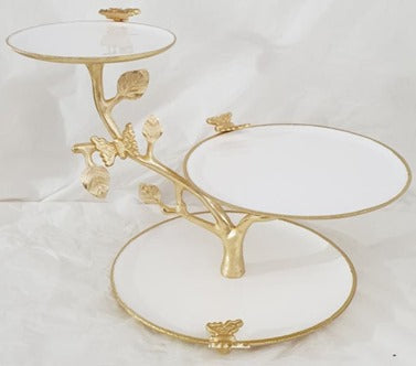 16.5"x11.5"x13" 3 TIER STAND-GOLD/WHITE-BUTTERFLY