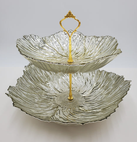 2 TIER GLASS PLATE-GOLD
