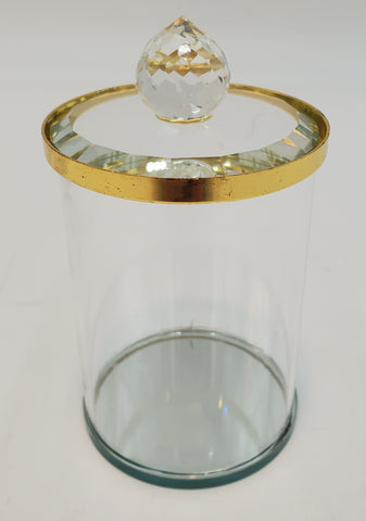 5" SMALL GLASS JAR W/GOLD RIM