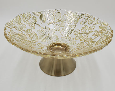 11.5" GLASS FOOTED BOWL-GOLD