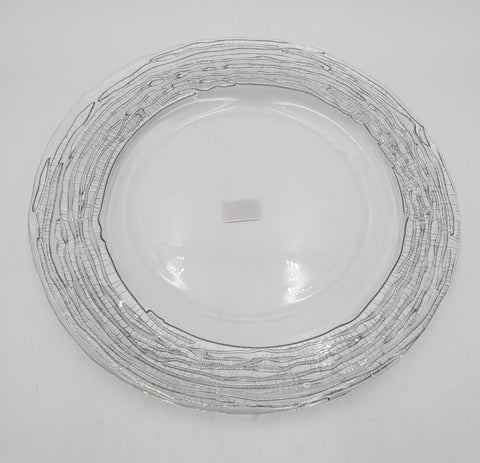 12.5" GLASS PLATE-SILVER DESIGN-ROUND