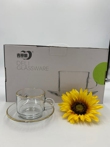 6PC GLASS TEA CUP W/SAUCER - 8/CS