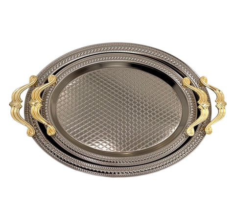 2 PC TRAY SET - OVAL-SILVER/GOLD