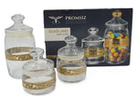 3 PC GLASS JAR-GOLD DESIGN