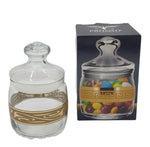 GLASS JAR W/LID-GOLD DESIGN-MEDIUM