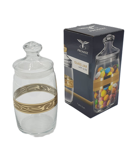 GLASS JAR W/LID-GOLD DESIGN-LARGE