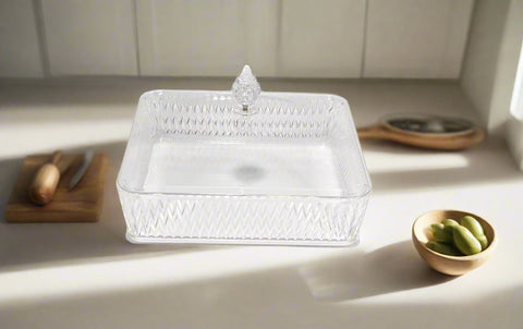 11"x3"ACRYLIC DISH W/LID-SQUARE