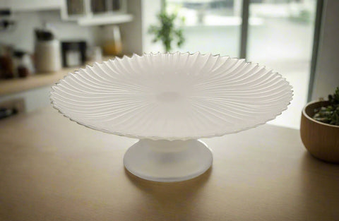 13"x5" FOOTED GLASS PLATE-PEARL