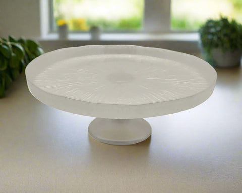 10.5"x5.5" GLASS FOOTED PLATE-PEARL WHITE