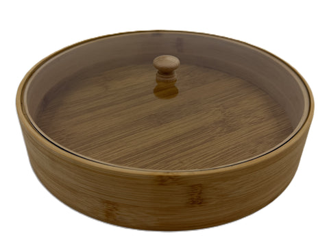 9.75" WOODEN DISH W/LID-ROUND