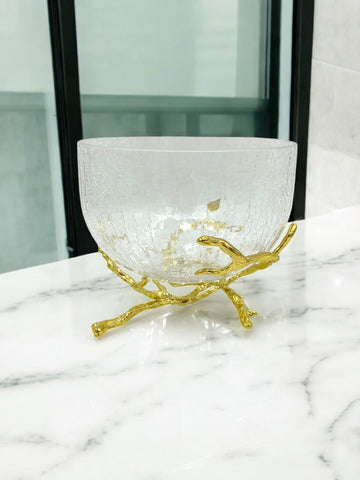 6"x5"  GLASS BOWL W/GOLD STAND