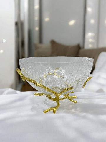 7"x4.75" GLASS BOWL W/GOLD STAND