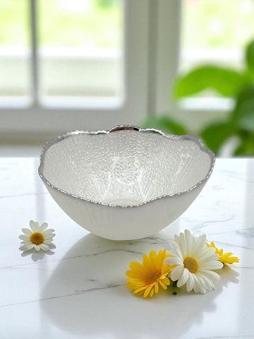 6.5"x3.5"GLASS BOWL-SILVER RIM