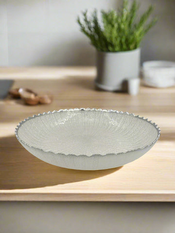 12.5"x3" GLASS BOWL-SILVER RIM