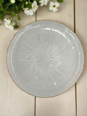 10.5" GLASS PLATE-GOLD RIM-ROUND