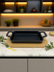 11"x5.5" CAST IRON PAN W/WOOD BASE