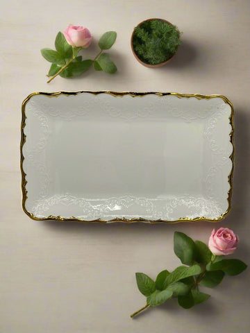 14"x9" PLATTER-GOLD RIM-RECTANGLE