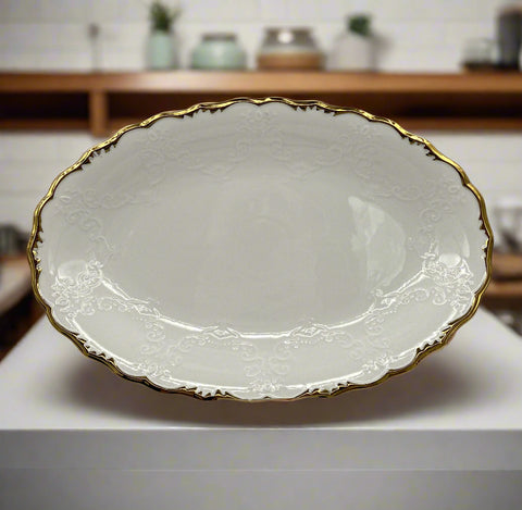 14"x9.5" PLATTER -GOLD DESIGN-OVAL