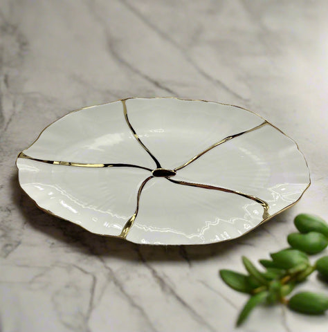 18"x9.5" PLATTER-GOLD DESIGN-OVAL