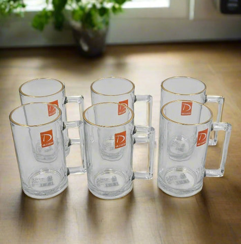 6 PC BEER MUG-GOLD RIM