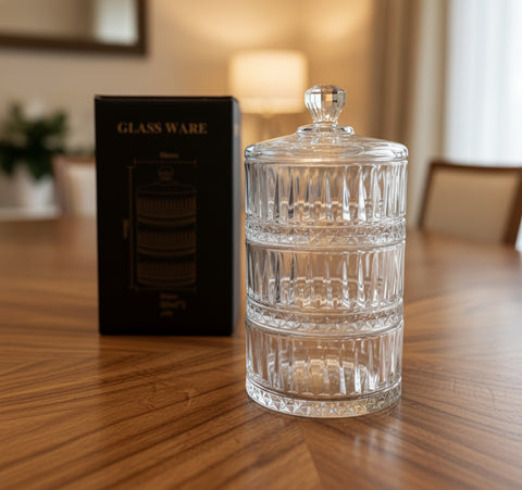 3 TIER GLASS CANDY JAR