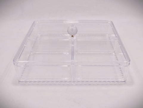 11"- 4 SECTION ACRYLIC DISH W/LID-SQUARE