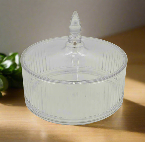 8"x3.5"ACRYLIC DISH W/LID-ROUND