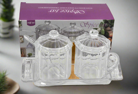 2 PC SUGAR/SPICE JAR W/TRAY