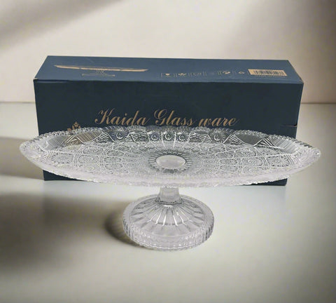 15"x6.5"x5" GLASS FOOTED PLATTER-OVAL