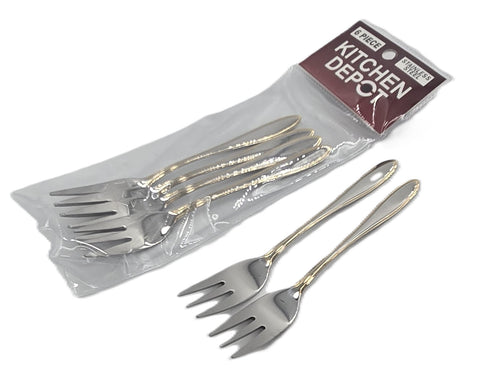 6 PC DESSERT FORK-GOLD/SILVER