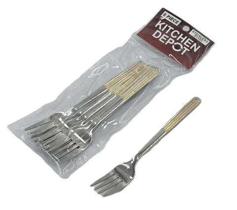 6 PC DESSERT FORK-GOLD/SILVER
