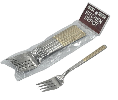 6 PC DINNER FORK-GOLD/SILVER