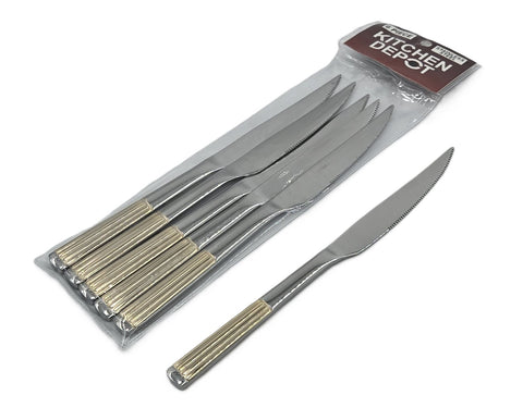 6 PC DINNER KNIFE-GOLD/SILVER