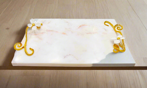 16"x11"MARBLE TRAY W/FLOWER