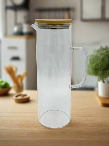 10.5"GLASS PITCHER W/WOOD LID