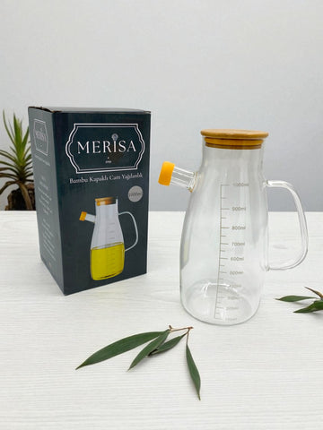 8.5"x 3" GLASS PITCHER W/WOOD LID