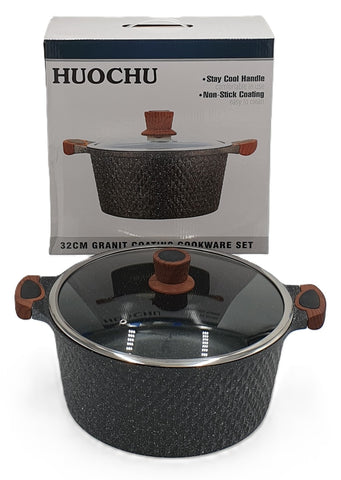 32CM GRANITE POT-BLACK