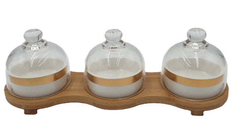 3SECTION CANDY JAR W/WOOD BASE