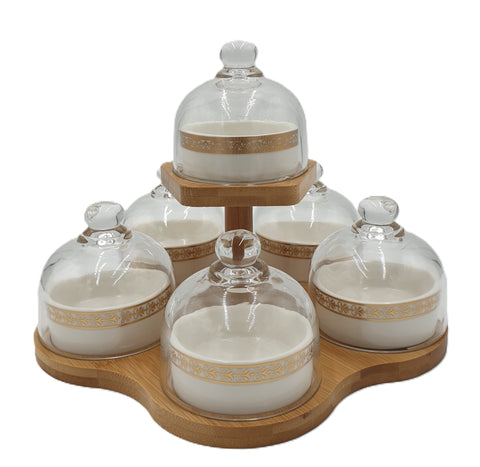 6SECTION CANDY DISH W/WOOD BASE