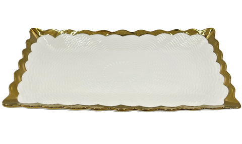 12"x7.5" PLATE W/GOLD RIM-RECTANGLE