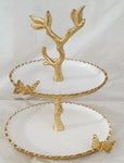 10.25"x10.25"x13.25" 2 TIER STAND-GOL/WH.-BUTTERFLY