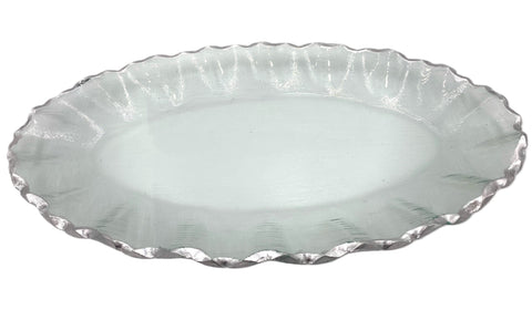 13.75"x7.5"  GLASS PLATE W/SILVER-OVAL