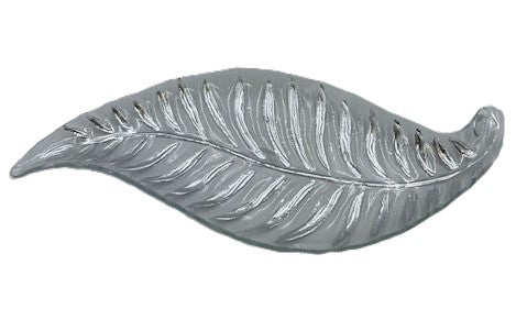 19"x8" GLASS LEAF SHAPE PLATE-SILVER