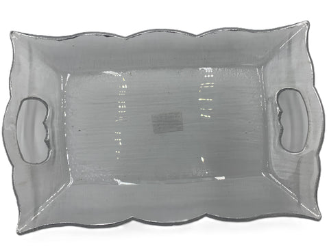 11.5"x7.25" GLASS PLATE W/SILVER RIM-RECTANGULAR