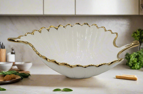 8.5"x6.25" LEAF BOWL W/GOLD RIM