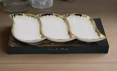 15"X6.5" - 3 SECTION PORCELAIN DISH-GOLD