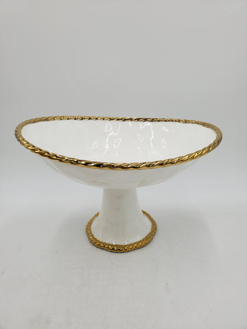 12.5"X10"X7.5" FOOTED BOWL-GOLD RIM-OVAL