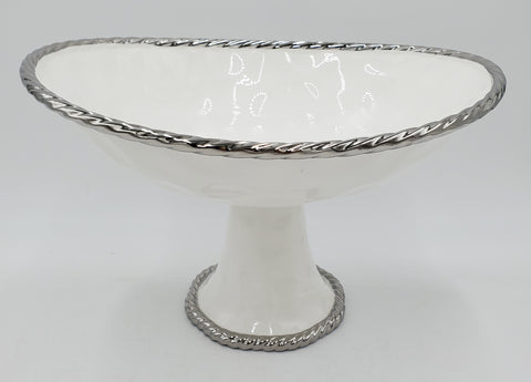 12.5"X10"X7.5" FOOTED BOWL-SILVER RIM-OVAL