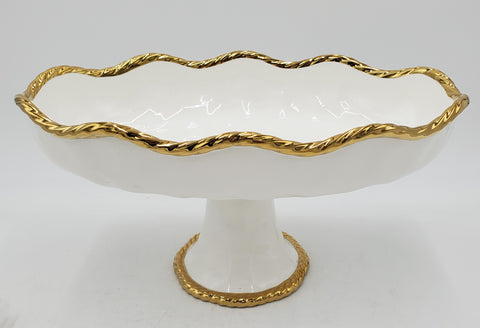 14"x8.75"x7.5" FOOTED BOWL-GOLD RIM-OVAL